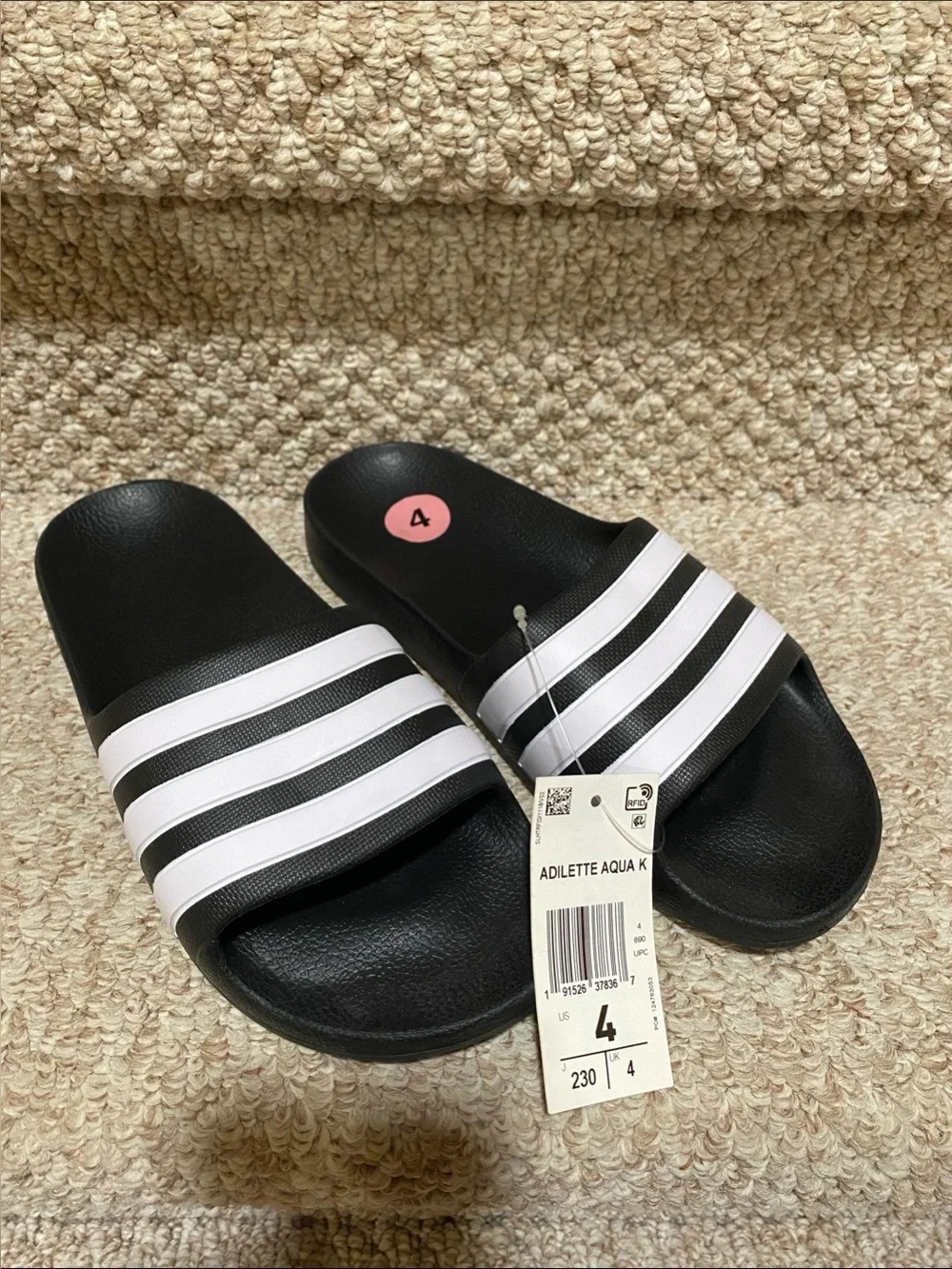Adidas Black and White Kids Slide with Three Stripes
